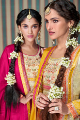 Premium Chinon silk designer Dark shaded dress with detailed embroidery, handwork & digital print